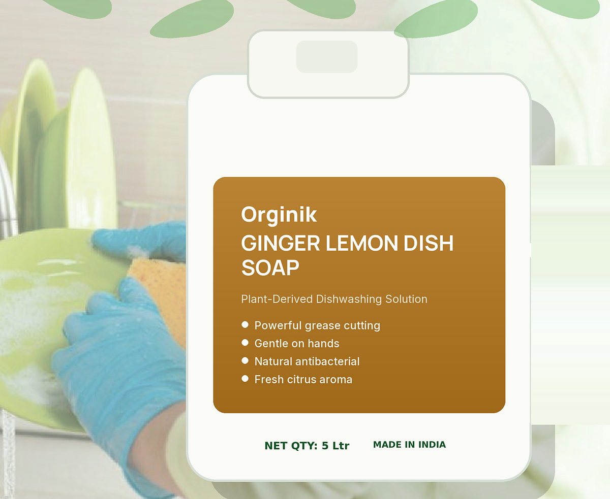 Ginger Lemon Dish Soap 5 litre pack, Plant-Derived Dishwashing Solution